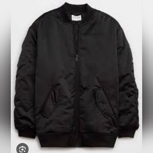 OFFLINE By Aerie Satin Bomber Jacket Black Oversized Puffer Coat